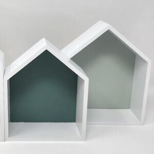 White Wood Decorative Houses, 2ct Blue & Green